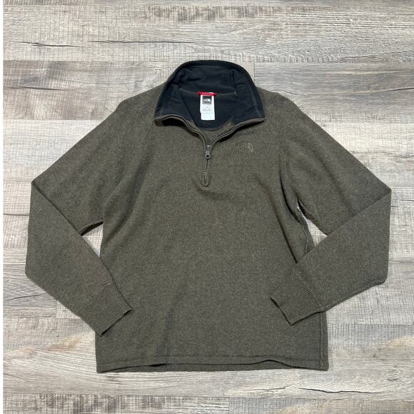 The North Face Mens Large Wool Cotton Blend Quarter 1/4 Zip Sweater Jacket - Picture 1 of 7